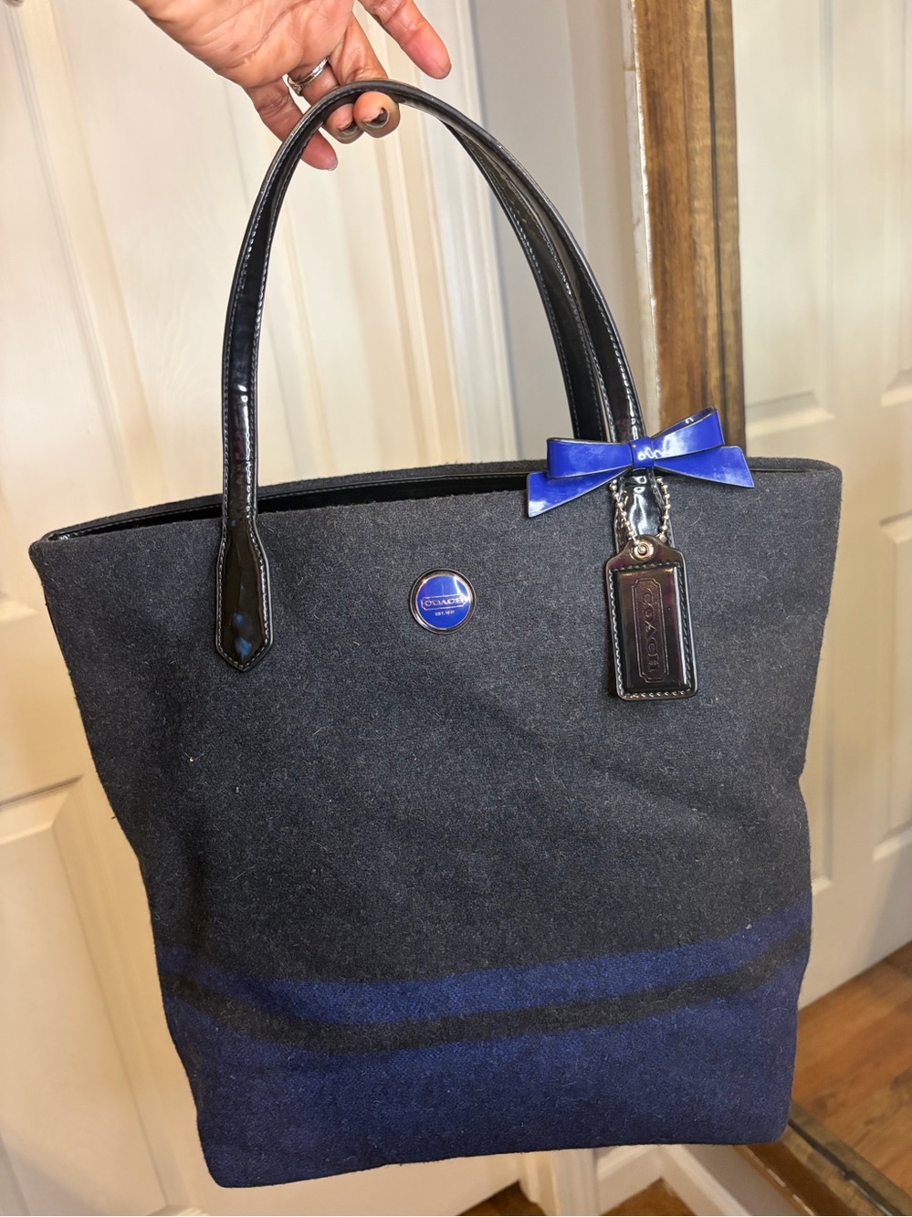 Coach Signature Stripe Wool North/South Tote F24665